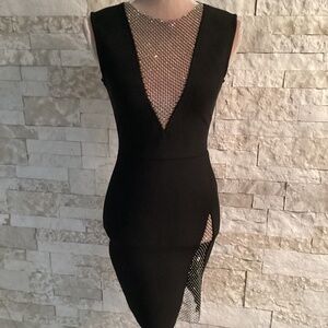 Bella Barnett Bodycon Dress with Rhinestone Mesh Inserts